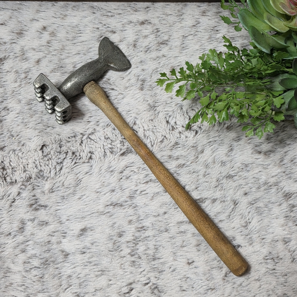 Vintage Meat Tenderizer, Metal with Wooden Handle